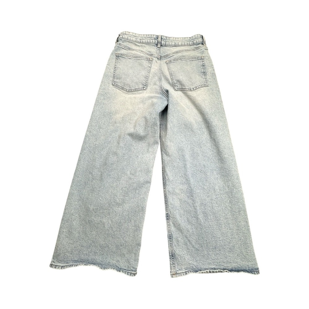 H&M Jeans Women 12 Light Blue Wide Leg High Waisted Raw Hem Denim Casual Relaxed - Picture 2 of 12